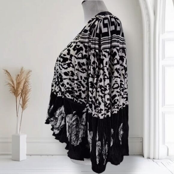 Vintage 80s Oversized Plisse Wrap Top Misses Plus One Size Mixed Print France - Picture 3 of 15